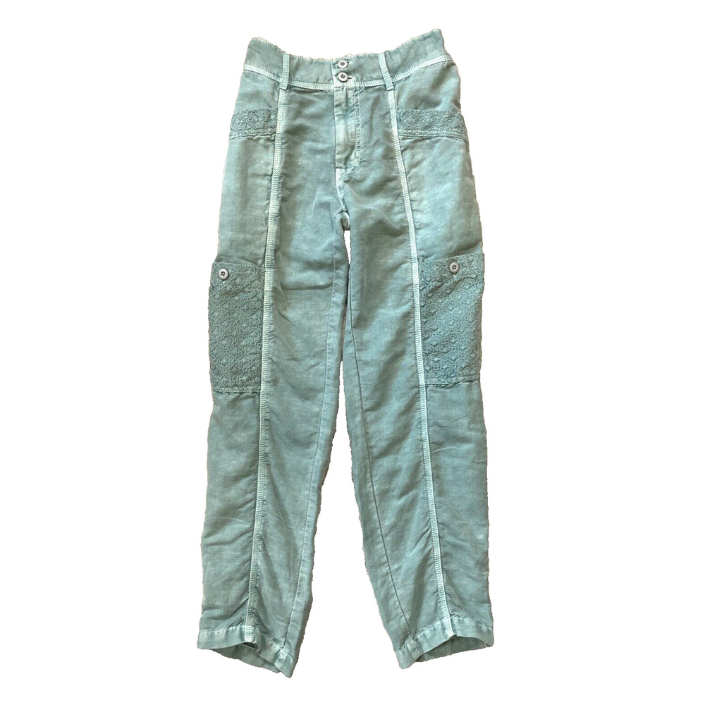 Sundance Women's Size 2P Green Linen‎ Cotton Femme Voyager Cargo Lace Pants - Picture 2 of 15